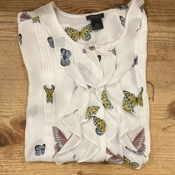 Ann Taylor Y2K White Ruffle Butterfly Blouse; Size XS - Picture 1 of 7